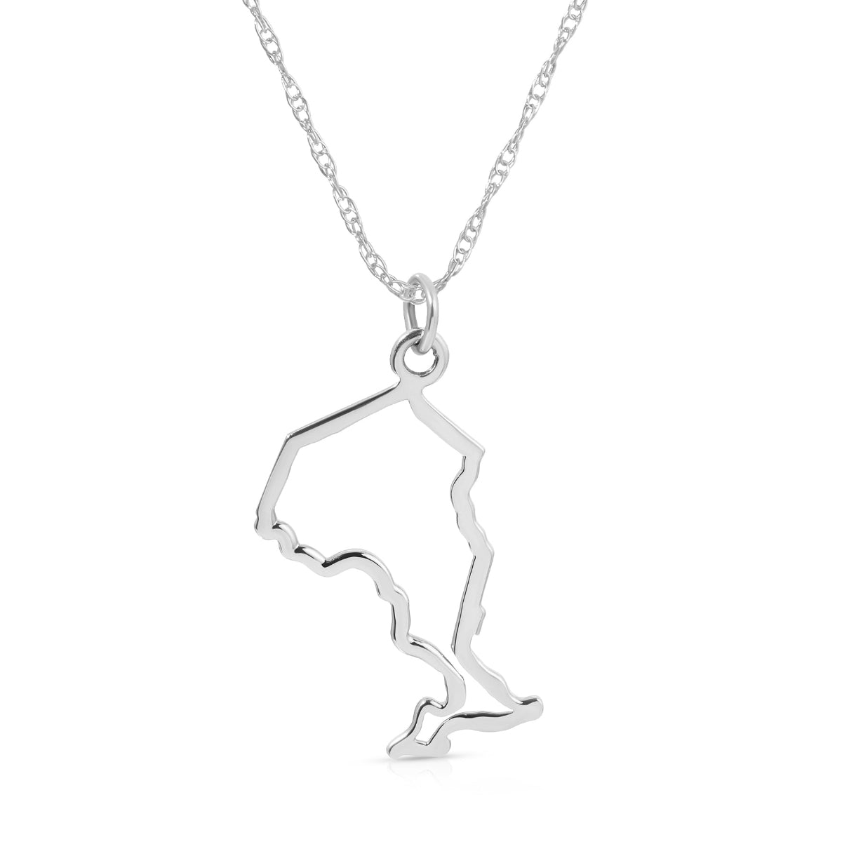 An Ontario pendant necklace in sterling silver on a white background.