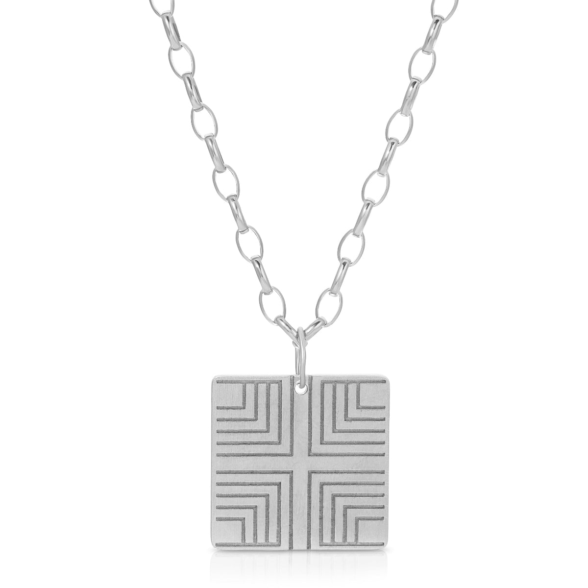 Virtues Pendant - Square in sterling silver on a white background. 