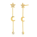 A pair of Luna Spritz Earring in yellow gold on a white background. 