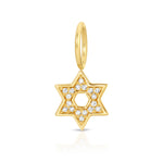 Gold Star of David pendant with embedded diamonds on a white background