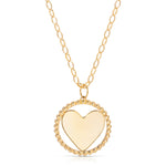 A yellow gold Be Gentle in Grief Necklace showing the side with space for engraving, on a white background. 