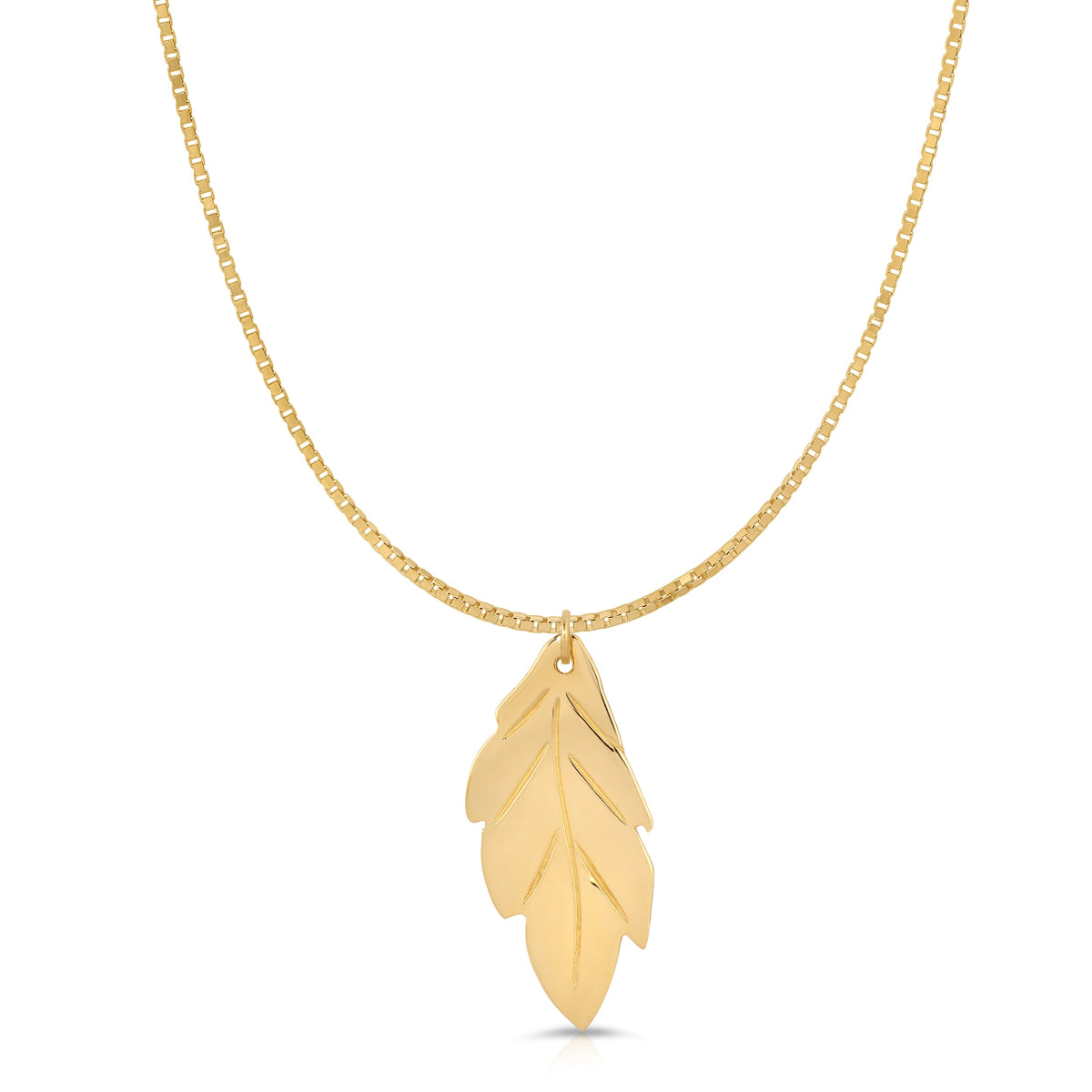 A 20th Anniversary Leaf Necklace on a white background. 