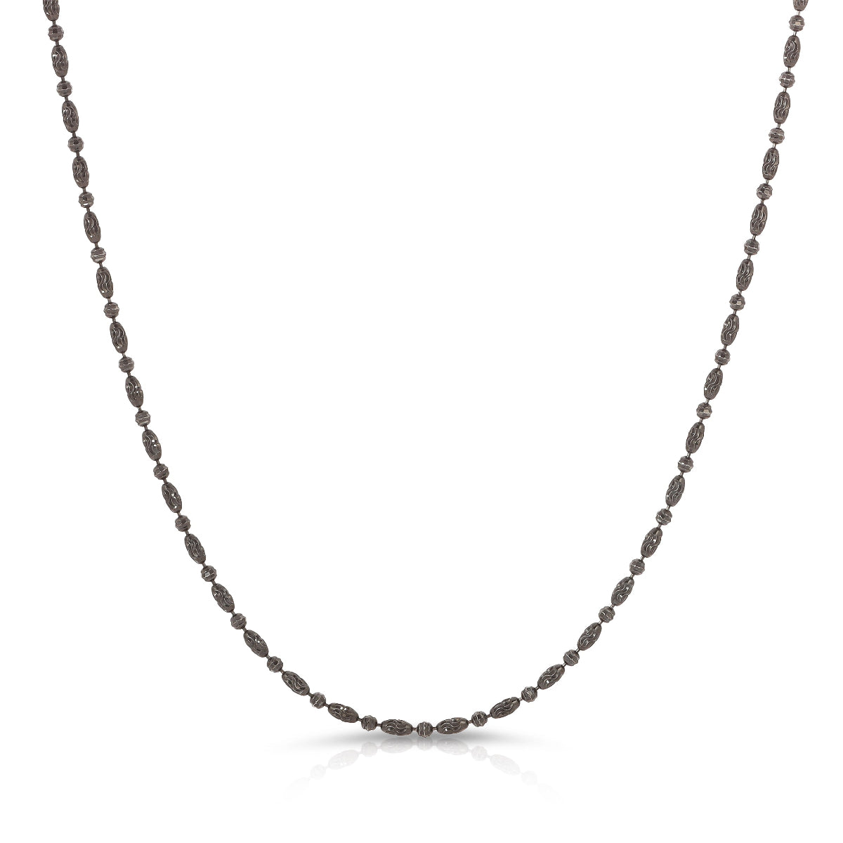 A Black Rhodium Antique Bead Chain on a white background. 