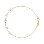 A rose gold Custom Gold Bracelet - 5 Letters with the letters H, A, P, P and Y on a white background. 