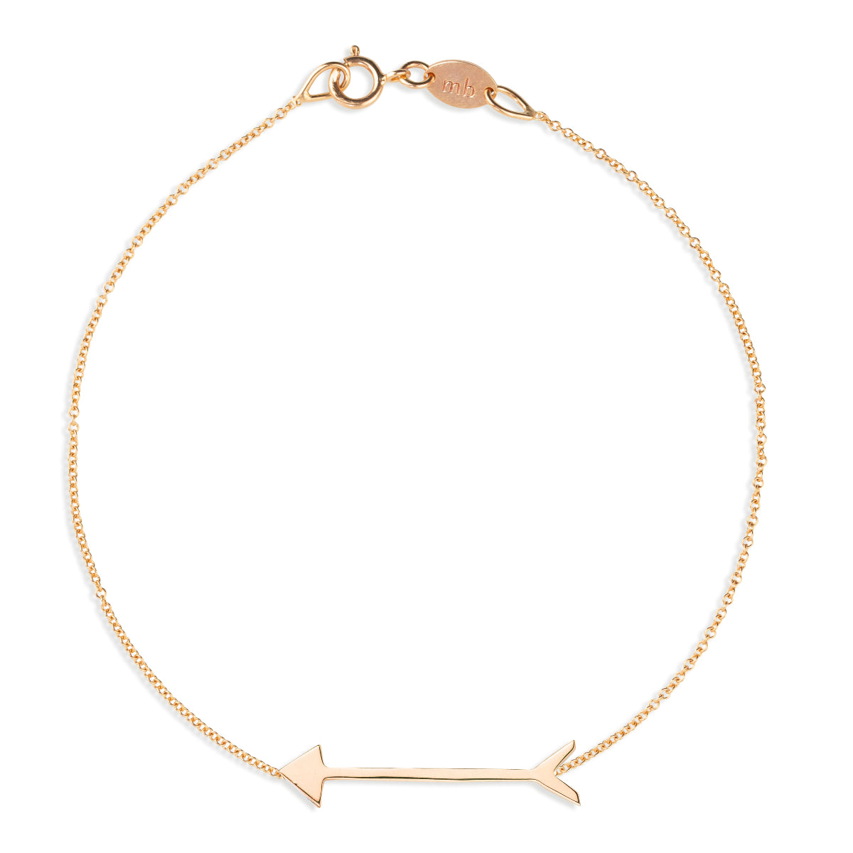 A Straight as an Arrow Bracelet in rose gold on a white background. 