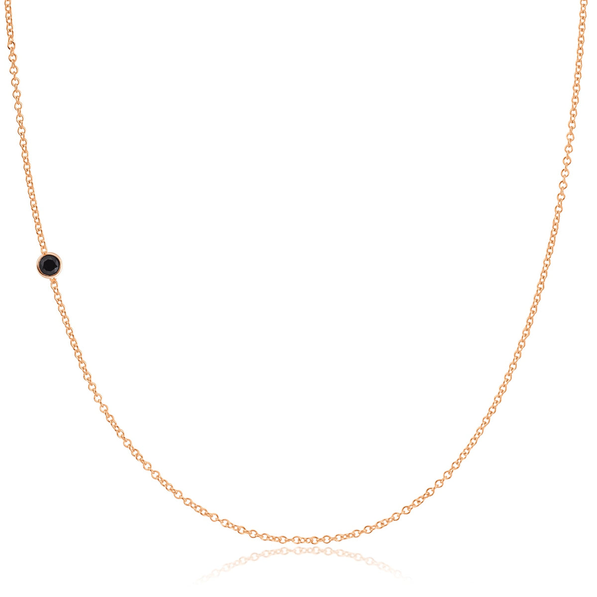 A rose gold 14K Gold Asymmetrical Birthstone Necklace - Onyx (August) on a white background. 