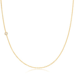 A yellow gold 14K Gold Asymmetrical Birthstone Necklace - Opal (October) on a white background. 