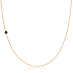 A rose gold 14K Gold Asymmetrical Birthstone Necklace - Sapphire (September) on a white background. 
