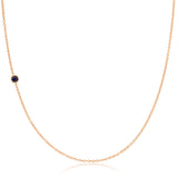 A rose gold 14K Gold Asymmetrical Birthstone Necklace - Sapphire (September) on a white background. 