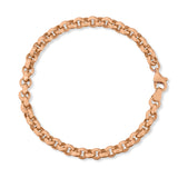 A Rolo Bracelet in rose gold on a white background. 