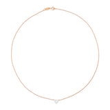 The Sweetheart Necklace - White Sapphire in rose gold on a white background. 