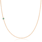 A rose gold 14K Gold Asymmetrical Birthstone Necklace - Emerald (May) on a white background.