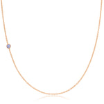A rose gold 14K Gold Asymmetrical Birthstone Necklace - Tanzanite (December) on a white background. 