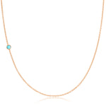 A rose gold 14K Gold Asymmetrical Birthstone Necklace - Turquoise (December) on a white background. 
