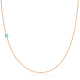 A rose gold 14K Gold Asymmetrical Birthstone Necklace - Turquoise (December) on a white background. 
