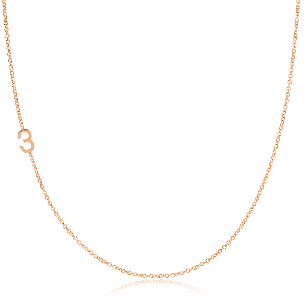 A rose gold 14k Gold Asymmetrical Number Necklace - 3 on a white background.
