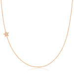A rose gold 14k Gold Asymmetrical Charm Necklace - Pavé Star with a bead chain on a white background. 