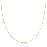 A rose gold 14k Gold Asymmetrical Charm Necklace - Star of David with bead chain on a white background. 