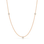 Triple Diamond Layering Necklace in rose gold on a white background. 