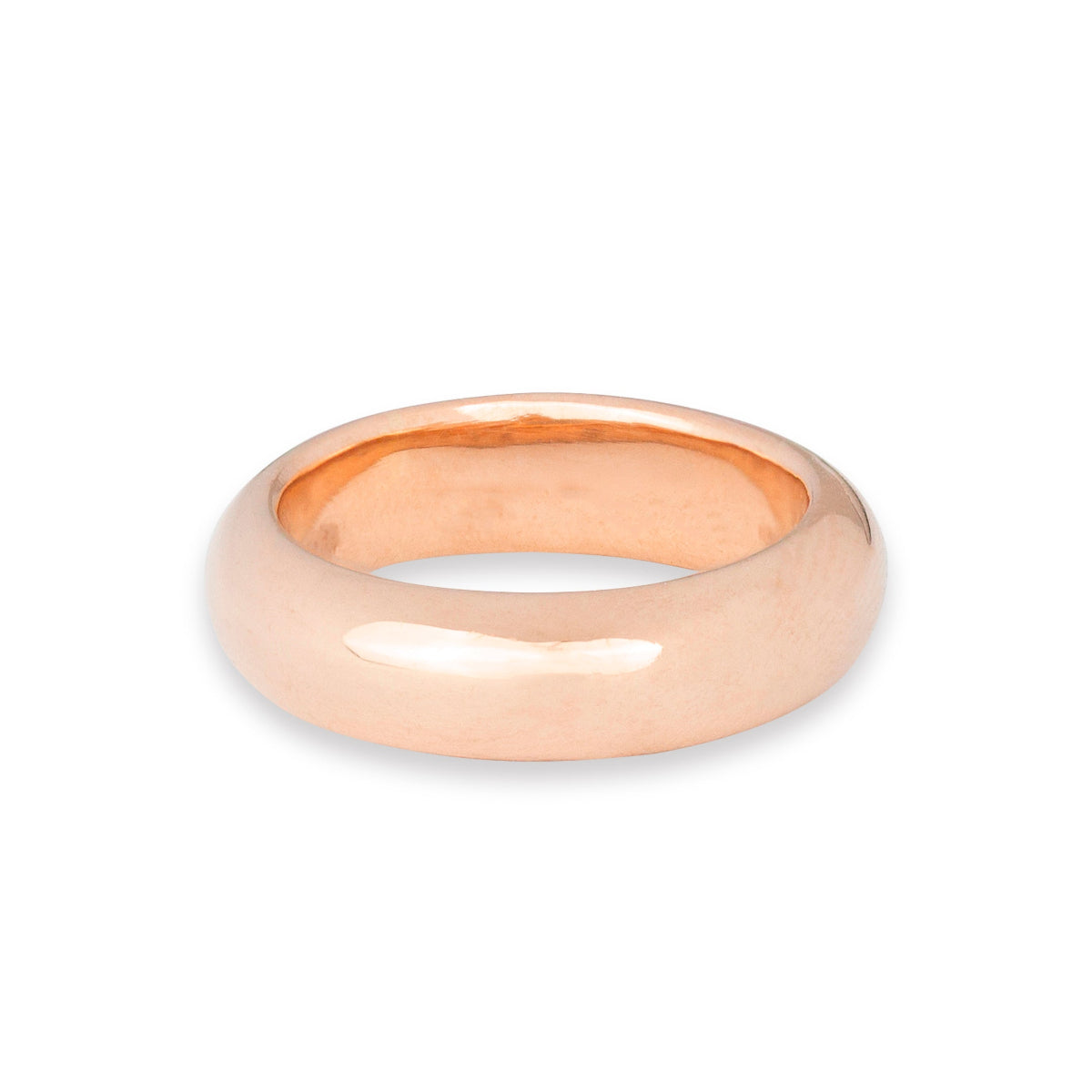A rose gold Tube Ring on a white background. 