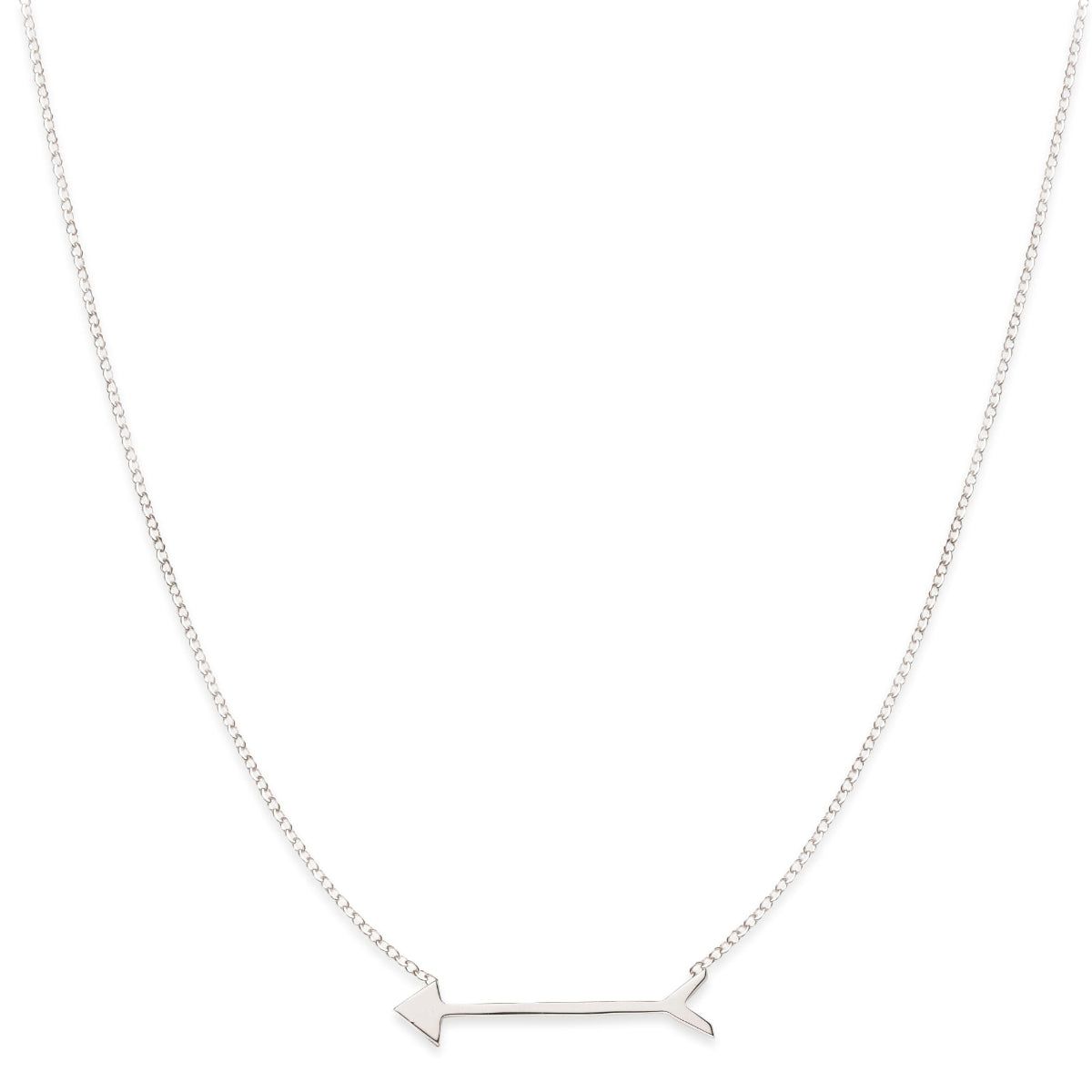 A Straight as an Arrow Necklace in white gold on a white background. 
