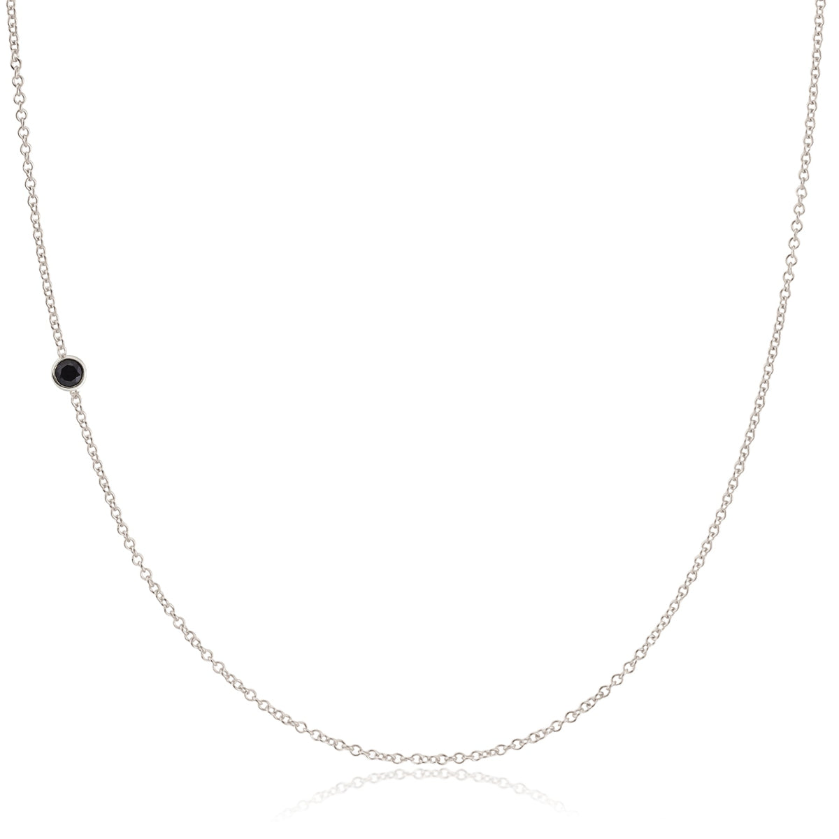 A white gold 14K Gold Asymmetrical Birthstone Necklace - Onyx (August) on a white background. 