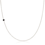 A white gold 14K Gold Asymmetrical Birthstone Necklace - Onyx (August) on a white background. 