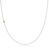 A white gold 14K Gold Asymmetrical Birthstone Necklace - Peridot (August) on a white background. 