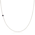 A white gold 14K Gold Asymmetrical Birthstone Necklace - Sapphire (September) on a white background. 