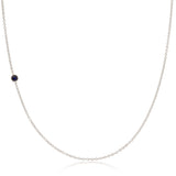 A white gold 14K Gold Asymmetrical Birthstone Necklace - Sapphire (September) on a white background. 
