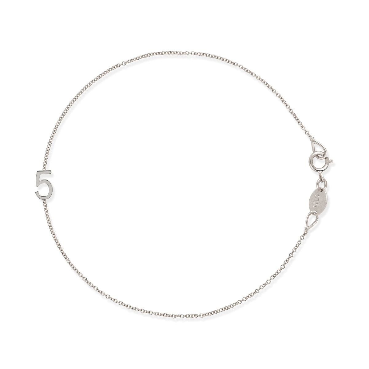 A white gold Custom Gold Bracelet - 1 Letter with the number 5 on a white background. 