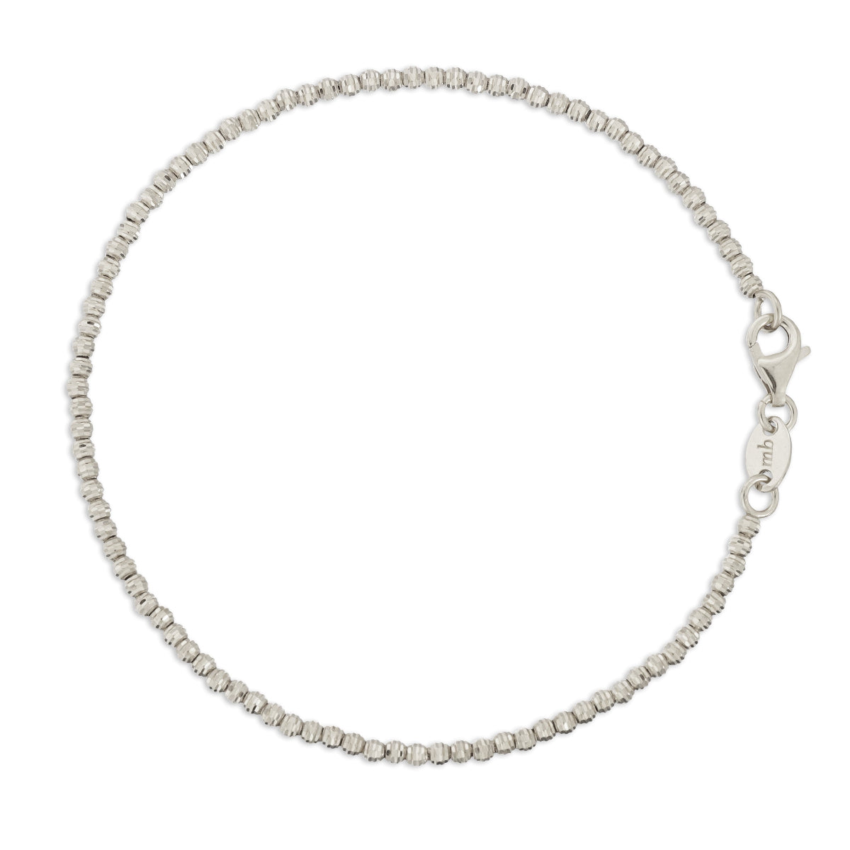 A Diamond Cut Bracelet in white gold on a white background. 