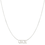 A GIGI Necklace in white gold on a cable chain on a white background.