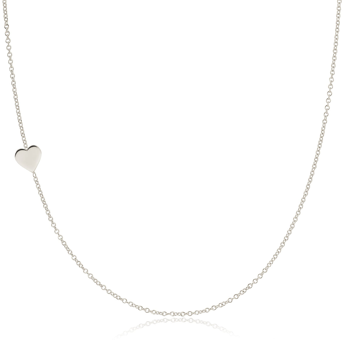 A white gold 14k Gold Asymmetrical Charm Necklace - Heart with a cable chain on a white background. 