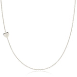 A white gold 14k Gold Asymmetrical Charm Necklace - Heart with a cable chain on a white background. 