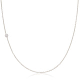 A white gold 14K Gold Asymmetrical Birthstone Necklace - Diamond (April) on a white background. 