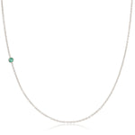 A white gold 14K Gold Asymmetrical Birthstone Necklace - Emerald (May) on a white background. 