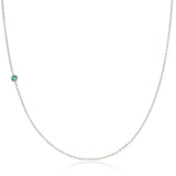 A white gold 14K Gold Asymmetrical Birthstone Necklace - Emerald (May) on a white background. 