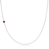 A white gold 14K Gold Asymmetrical Birthstone Necklace - Garnet (January) on a white background. 