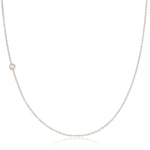 A white gold 14K Gold Asymmetrical Birthstone Necklace - Pearl (June) on a white background. 
