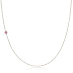 A white gold 14K Gold Asymmetrical Birthstone Necklace - Pink Tourmaline (October) on a white background. 