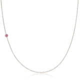 A white gold 14K Gold Asymmetrical Birthstone Necklace - Pink Tourmaline (October) on a white background. 