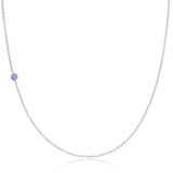 A white gold 14K Gold Asymmetrical Birthstone Necklace - Tanzanite (December) on a white background. 