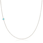 A white gold 14K Gold Asymmetrical Birthstone Necklace - Turquoise (December) on a white background. 
