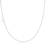 A white gold necklace with a V letter charm on a white background. 