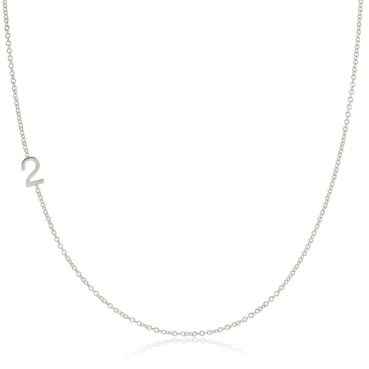 A white gold 14k Gold Asymmetrical Number Necklace - 2 on a white background. 