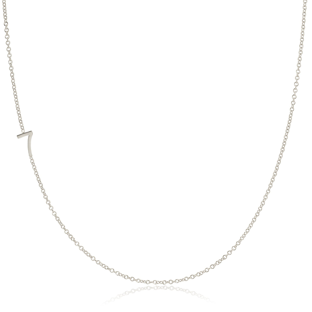A white gold 14k Gold Asymmetrical Number Necklace - 7 on a white background. 