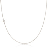 A white gold necklace with a letter Y pave charm on a white background.
