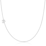 A white gold 14k Gold Asymmetrical Charm Necklace - Om with a bead chain on a white background. 