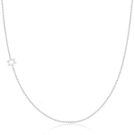 A white gold 14k Gold Asymmetrical Charm Necklace - Star of David with bead chain on a white background. 